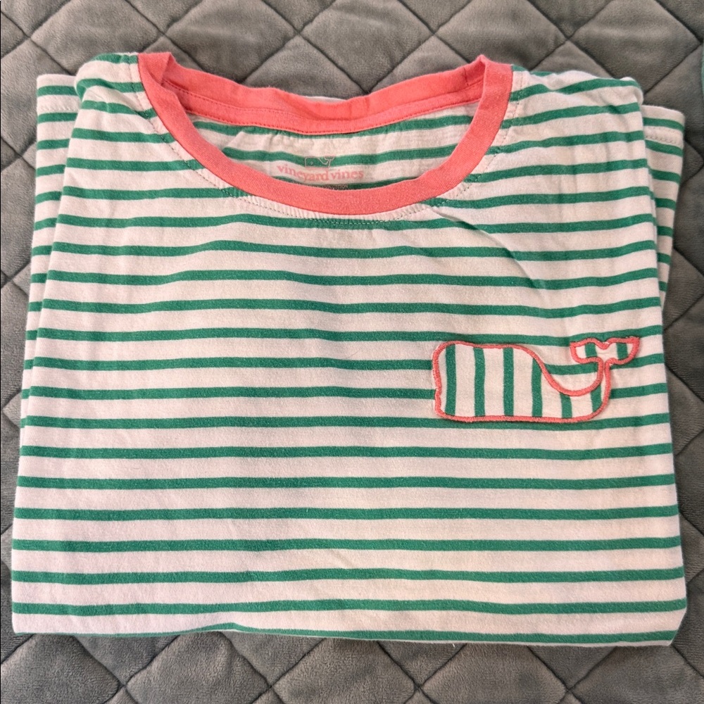 Vineyard Vines Coral and Green Striped Tee